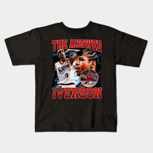 Allen Iverson The Answer Basketball Signature Vintage Retro 80s 90s Bootleg Rap Style Kids T-Shirt by CarDE